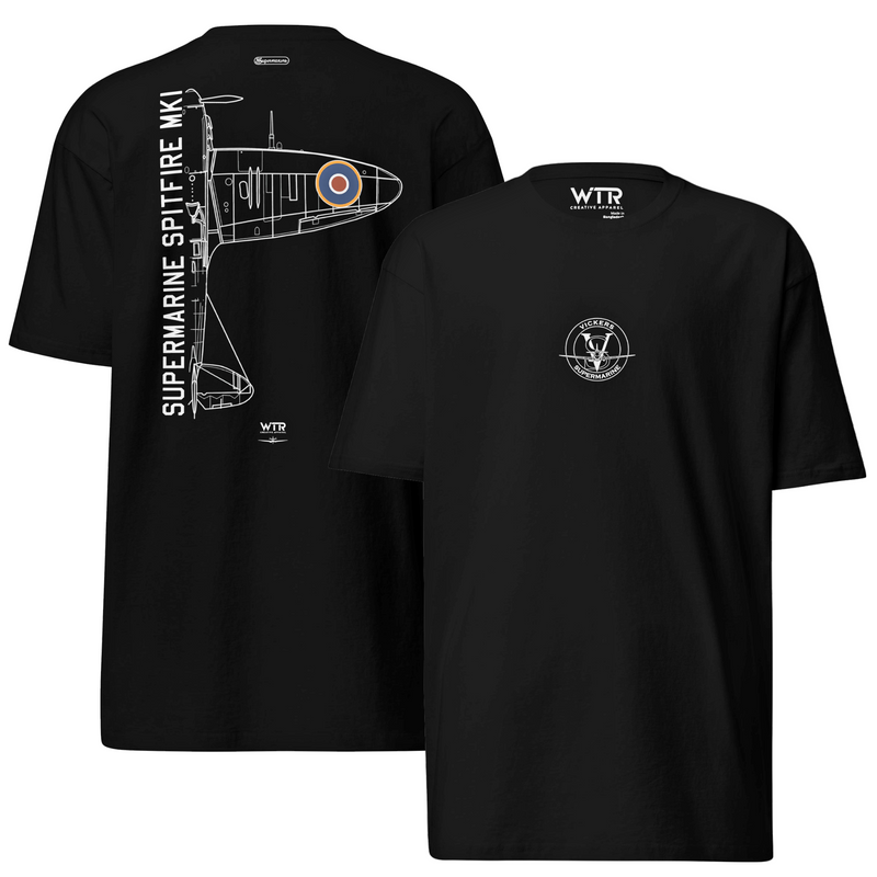 Supermarine Spitfire Mk1 Hand-Drawn Black T-Shirt