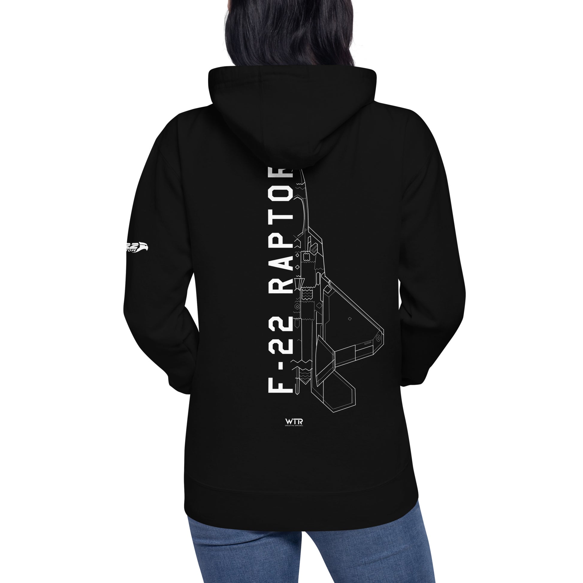 LOCKHEED MARTIN F-22 RAPTOR SCHEMATIC — hand-drawn UNISEX HOODIE artwork.