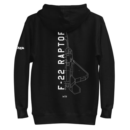 LOCKHEED MARTIN F-22 RAPTOR SCHEMATIC — hand-drawn UNISEX HOODIE artwork.
