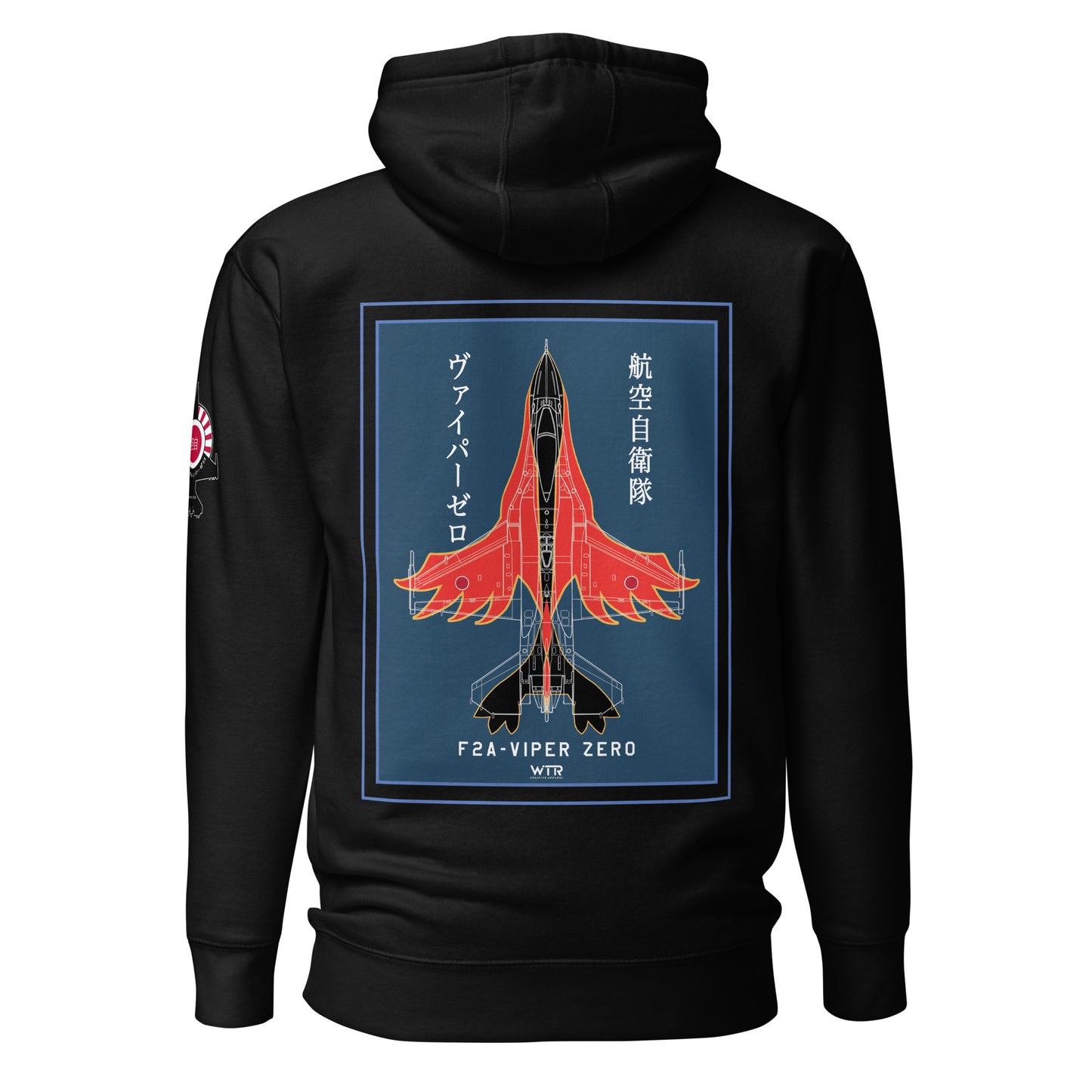 Hand-drawn schematic of the Mitsubishi F-2A Viper Zero Yatagarasu 60th Anniversary 6th Fighter Squadron livery on a unisex hoodie.
