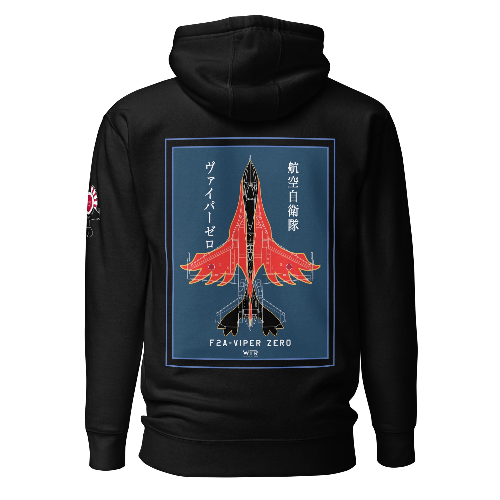 Hand-drawn schematic of the Mitsubishi F-2A Viper Zero Yatagarasu 60th Anniversary 6th Fighter Squadron livery on a unisex hoodie.