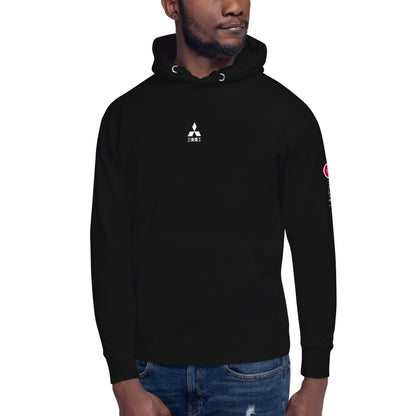 Hand-drawn technical schematic of the Mitsubishi F-15J Eagle JSDAF Aggressor camouflage livery printed on a unisex hoodie.