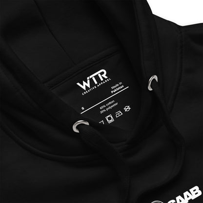 Hand-drawn schematic of the SAAB JAS 39 GRIPEN printed on a unisex hoodie.