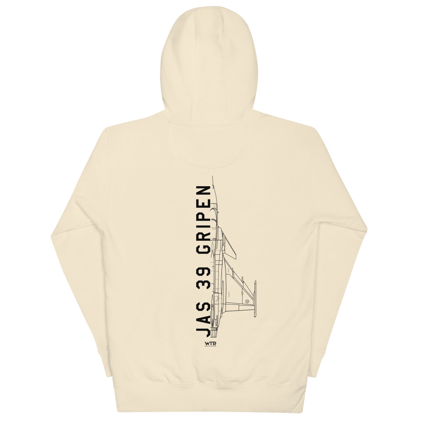 Hand-drawn schematic of the SAAB JAS 39 GRIPEN printed on a unisex hoodie.