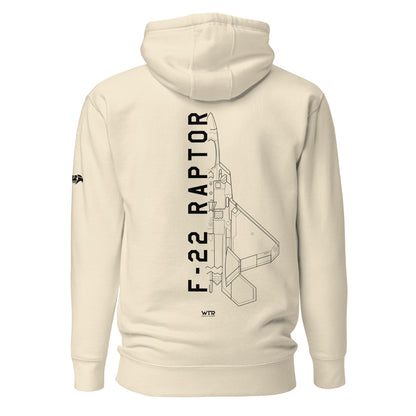 LOCKHEED MARTIN F-22 RAPTOR SCHEMATIC — hand-drawn UNISEX HOODIE artwork.