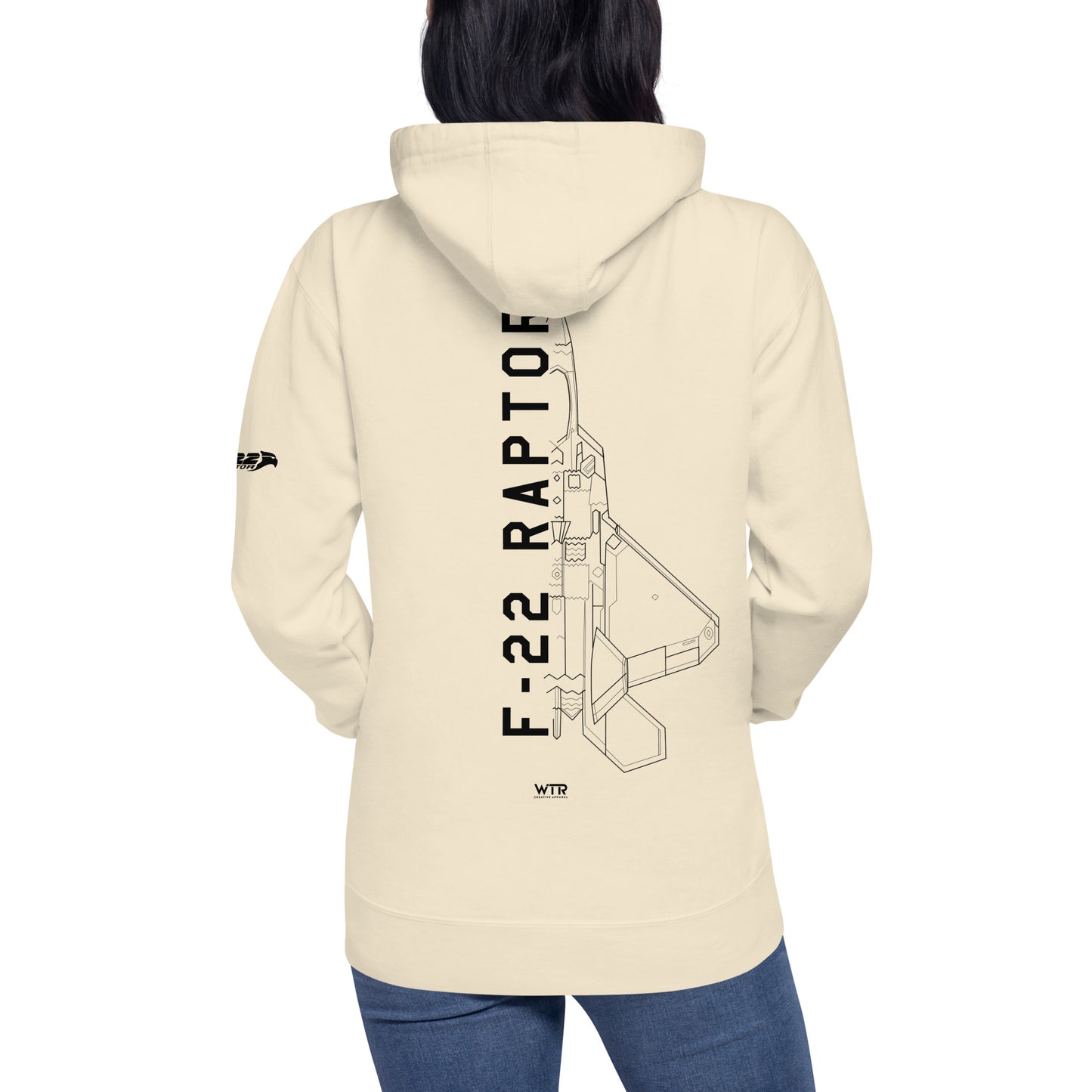 LOCKHEED MARTIN F-22 RAPTOR SCHEMATIC — hand-drawn UNISEX HOODIE artwork.