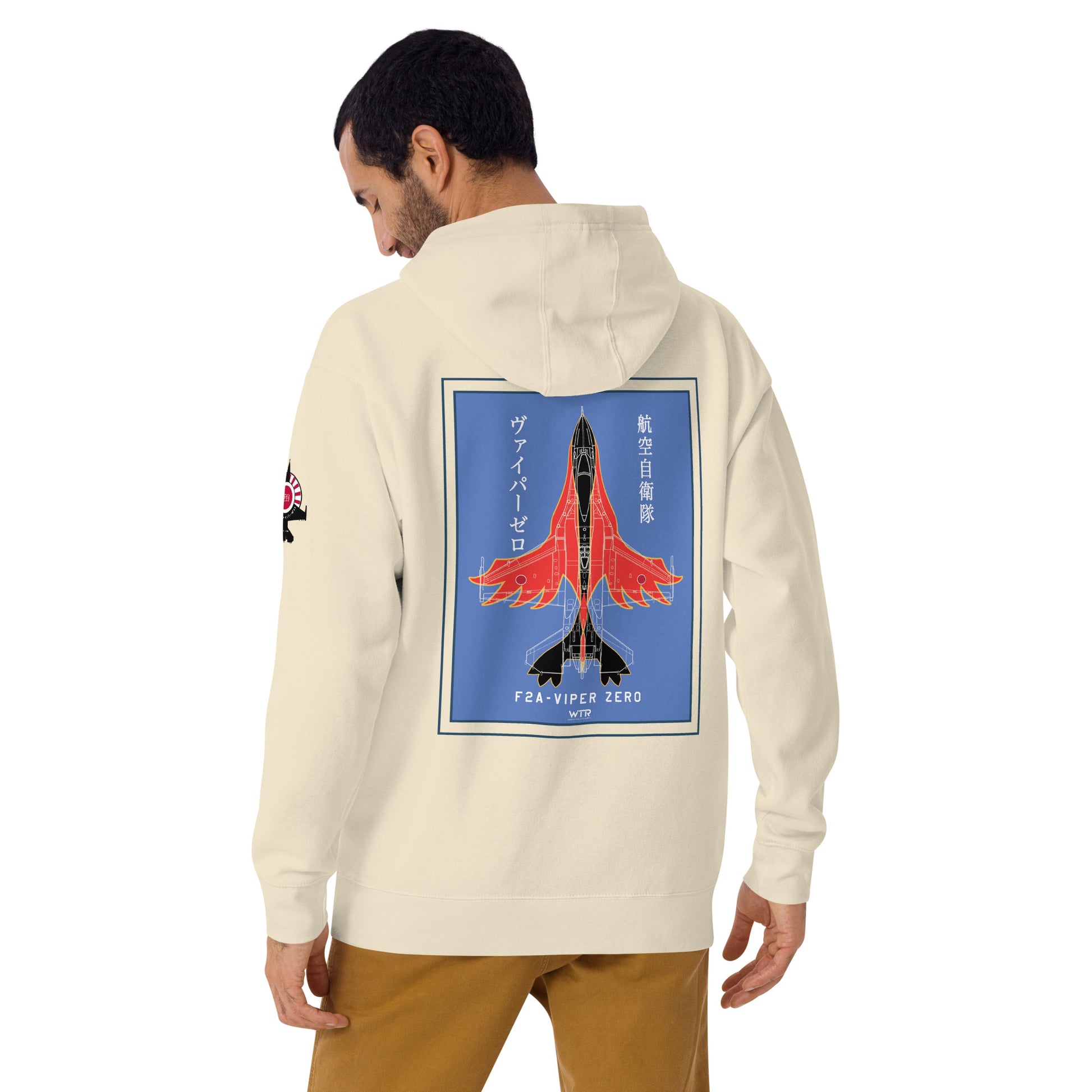 Hand-drawn schematic of the Mitsubishi F-2A Viper Zero Yatagarasu 60th Anniversary 6th Fighter Squadron livery on a unisex hoodie.