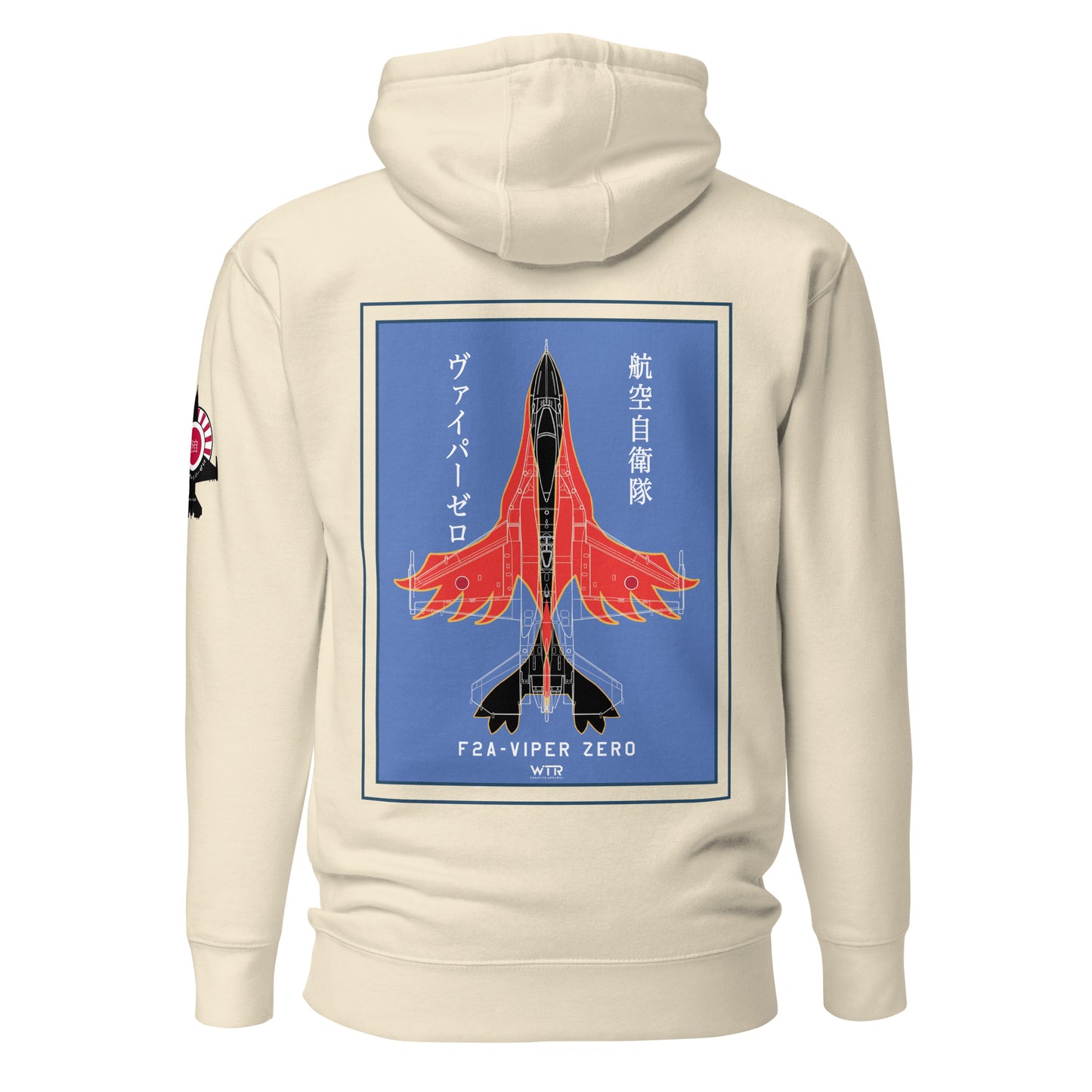 Hand-drawn schematic of the Mitsubishi F-2A Viper Zero Yatagarasu 60th Anniversary 6th Fighter Squadron livery on a unisex hoodie.