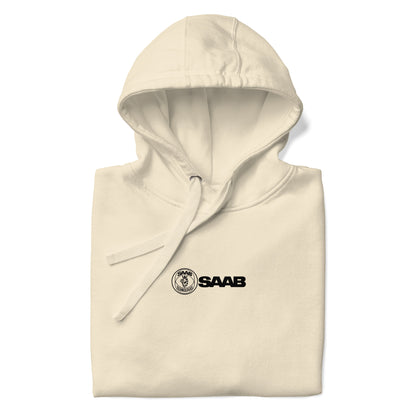 Hand-drawn schematic of the SAAB JAS 39 GRIPEN printed on a unisex hoodie.