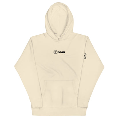 Hand-drawn schematic of the SAAB JAS 39 GRIPEN printed on a unisex hoodie.