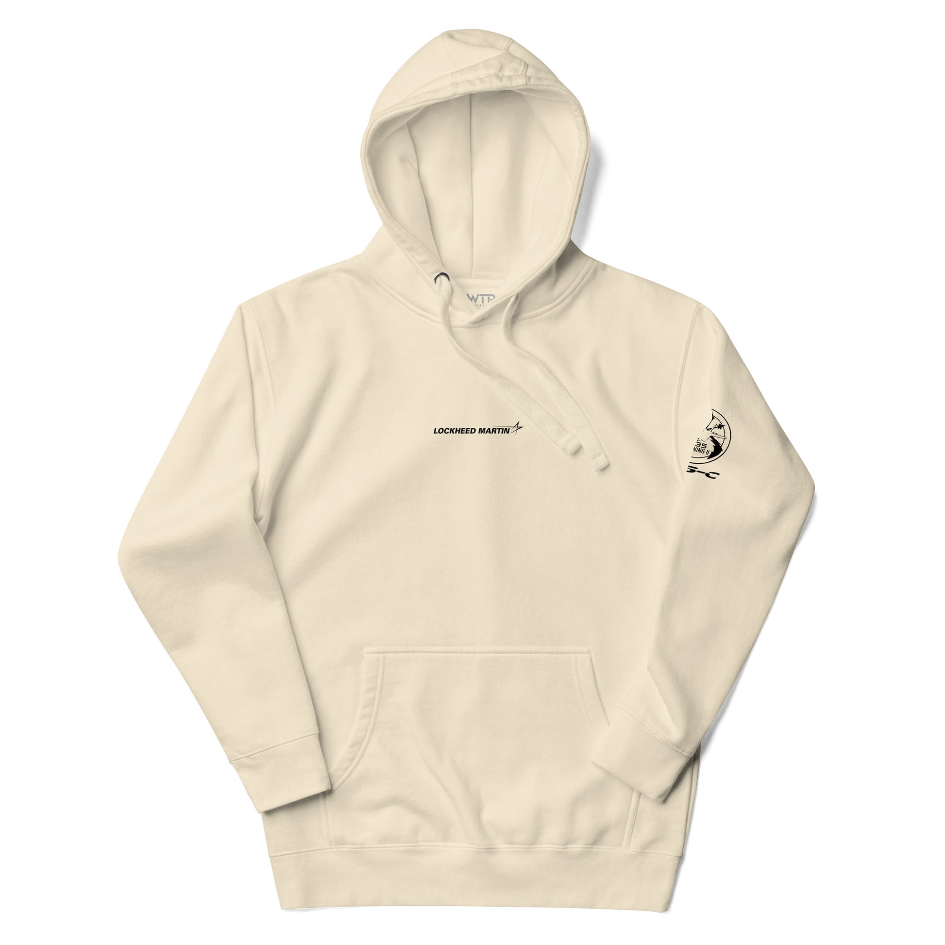 Hand-drawn schematic of the LOCKHEED MARTIN F-35C LIGHTNING II printed on a unisex hoodie.