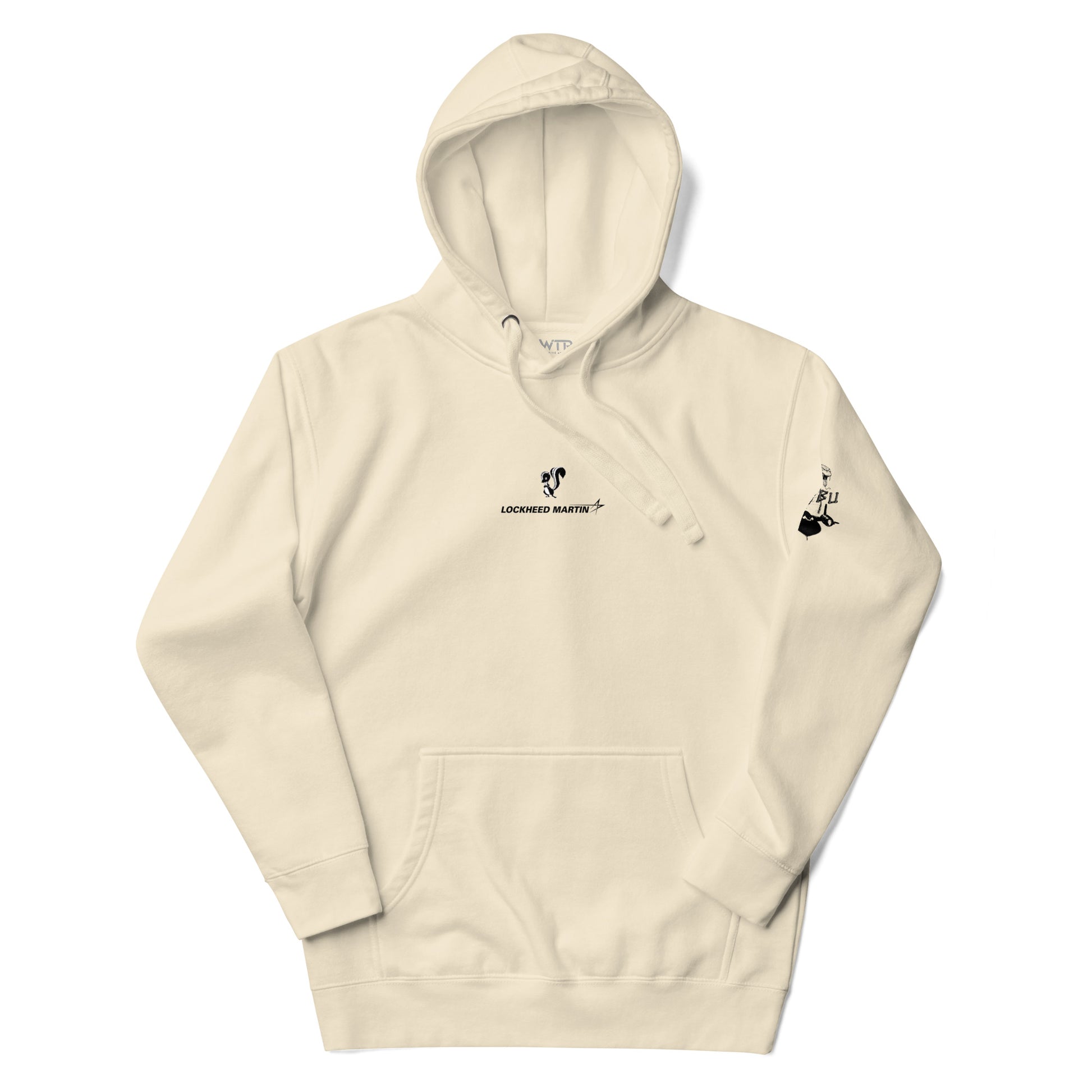 Hand-drawn schematic of the LOCKHEED MARTIN SKUNK WORKS SR-71 BLACKBIRD printed on a unisex hoodie.