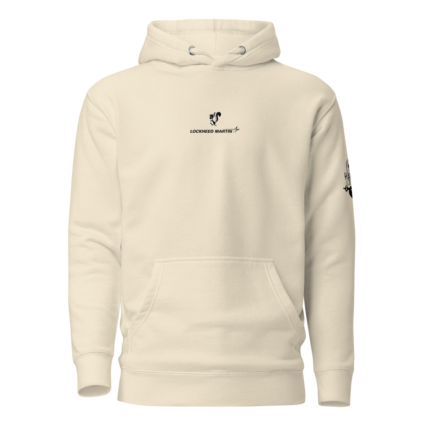 Hand-drawn schematic of the LOCKHEED MARTIN SKUNK WORKS SR-71 BLACKBIRD printed on a unisex hoodie.