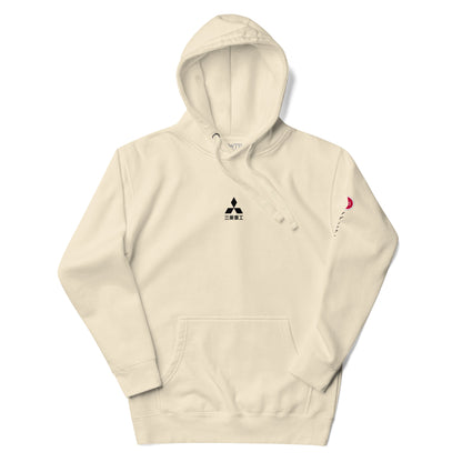 Hand-drawn technical schematic of the Mitsubishi F-15J Eagle JSDAF Aggressor camouflage livery printed on a unisex hoodie.