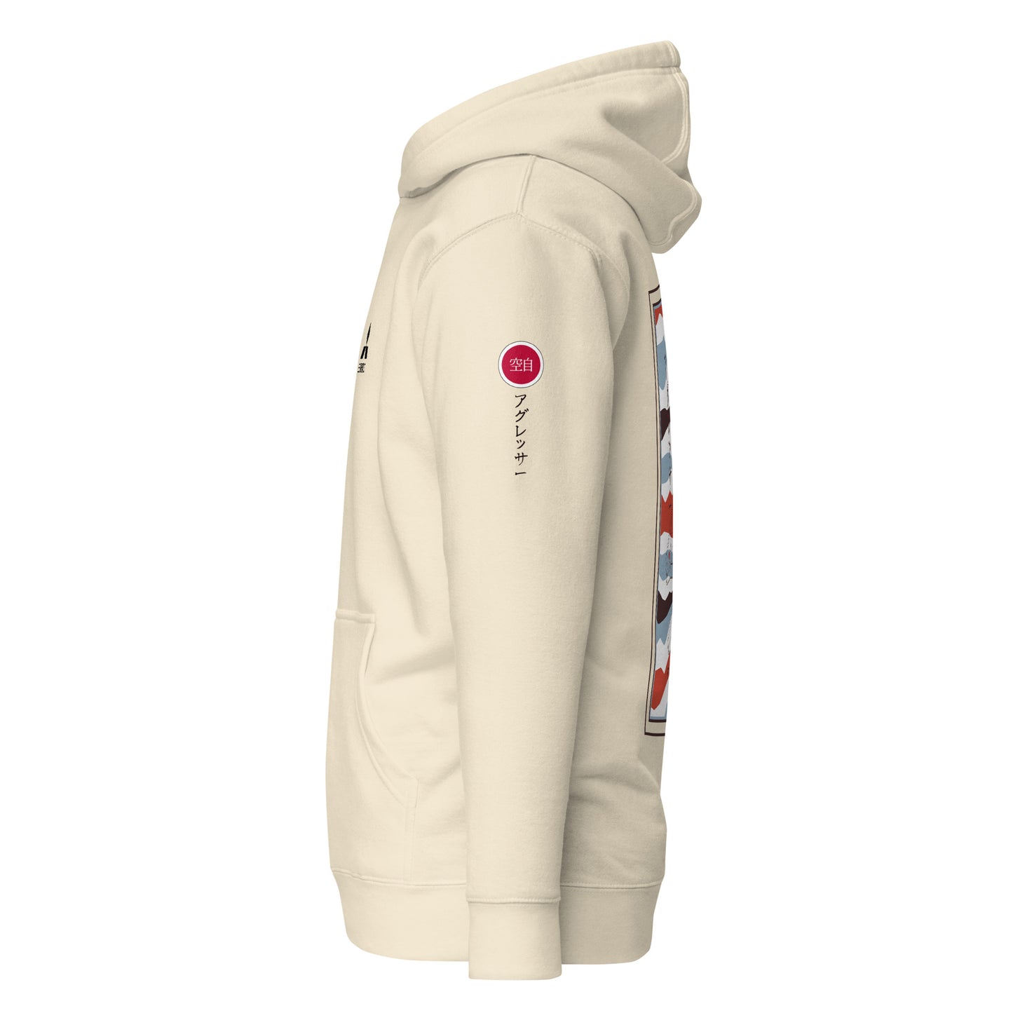 Hand-drawn schematic of the Mitsubishi F-15DJ Eagle Aggressor Minokasago Lionfish camouflage livery printed on a unisex hoodie.
