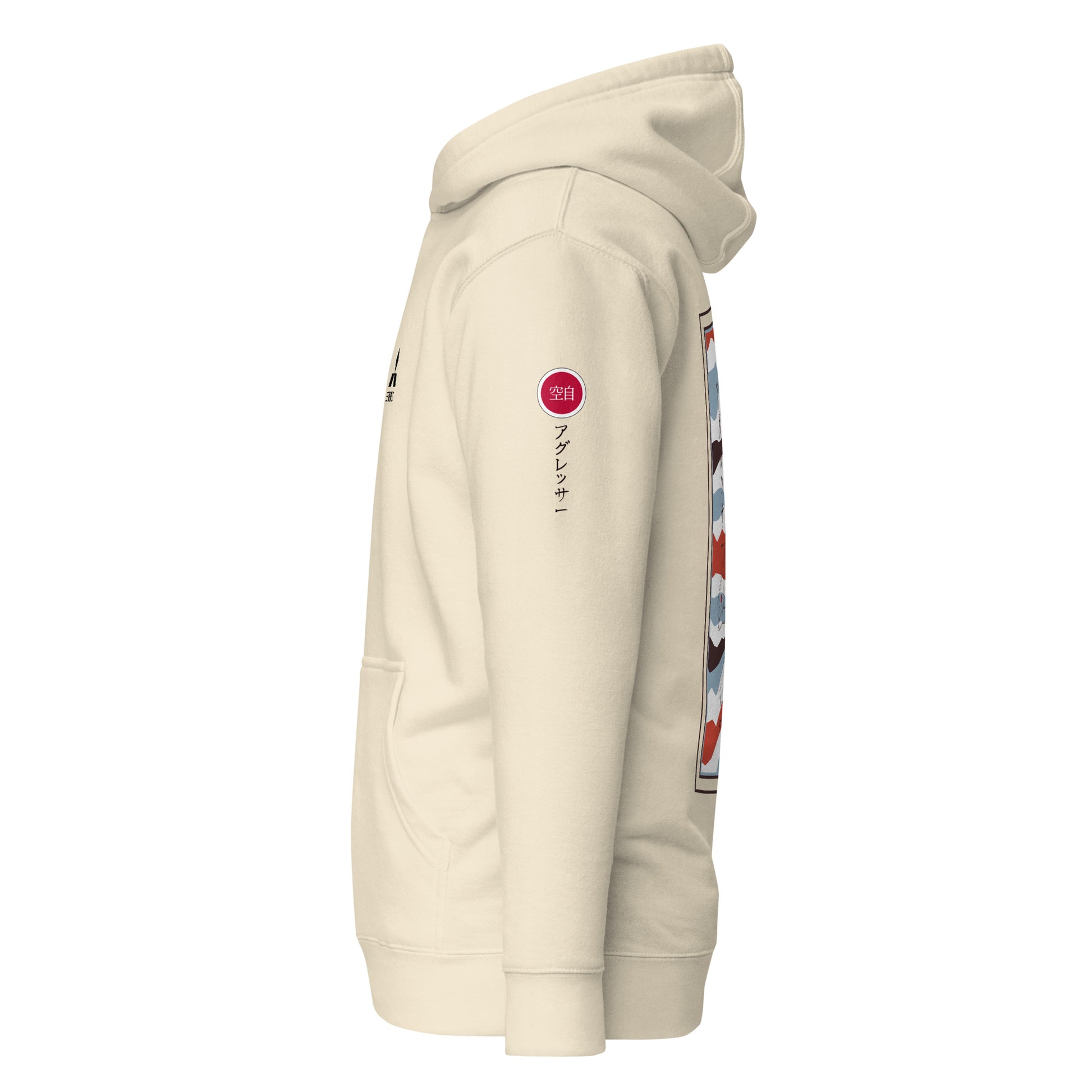 Hand-drawn schematic of the Mitsubishi F-15DJ Eagle Aggressor Minokasago Lionfish camouflage livery printed on a unisex hoodie.