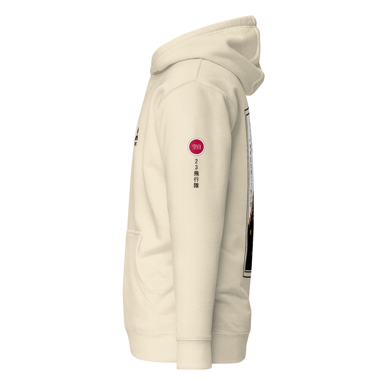 Hand-drawn schematic of the Mitsubishi F-15DJ Eagle 23rd Fighter Squadron 10th Anniversary Flame Edition livery on a unisex hoodie.