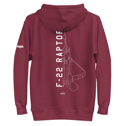 LOCKHEED MARTIN F-22 RAPTOR SCHEMATIC — hand-drawn UNISEX HOODIE artwork.