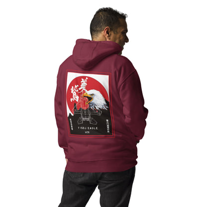 Hand-drawn schematic of the Mitsubishi F-15J Eagle 204th Tactical Fighter Squadron 2024 Churashima Air Fiesta livery on a hoodie.