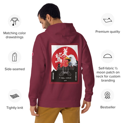 Hand-drawn schematic of the Mitsubishi F-15J Eagle 204th Tactical Fighter Squadron 2024 Churashima Air Fiesta livery on a hoodie.