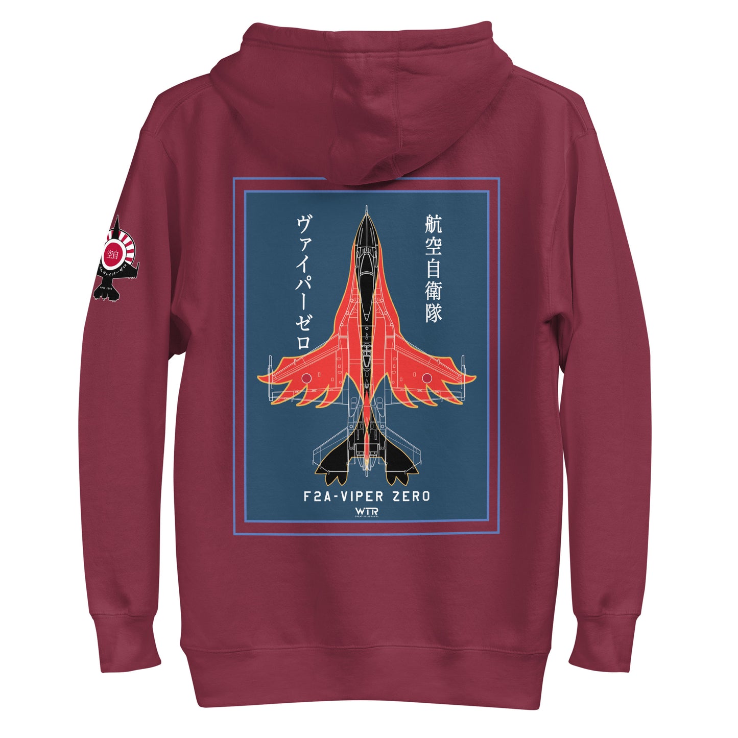 Hand-drawn schematic of the Mitsubishi F-2A Viper Zero Yatagarasu 60th Anniversary 6th Fighter Squadron livery on a unisex hoodie.
