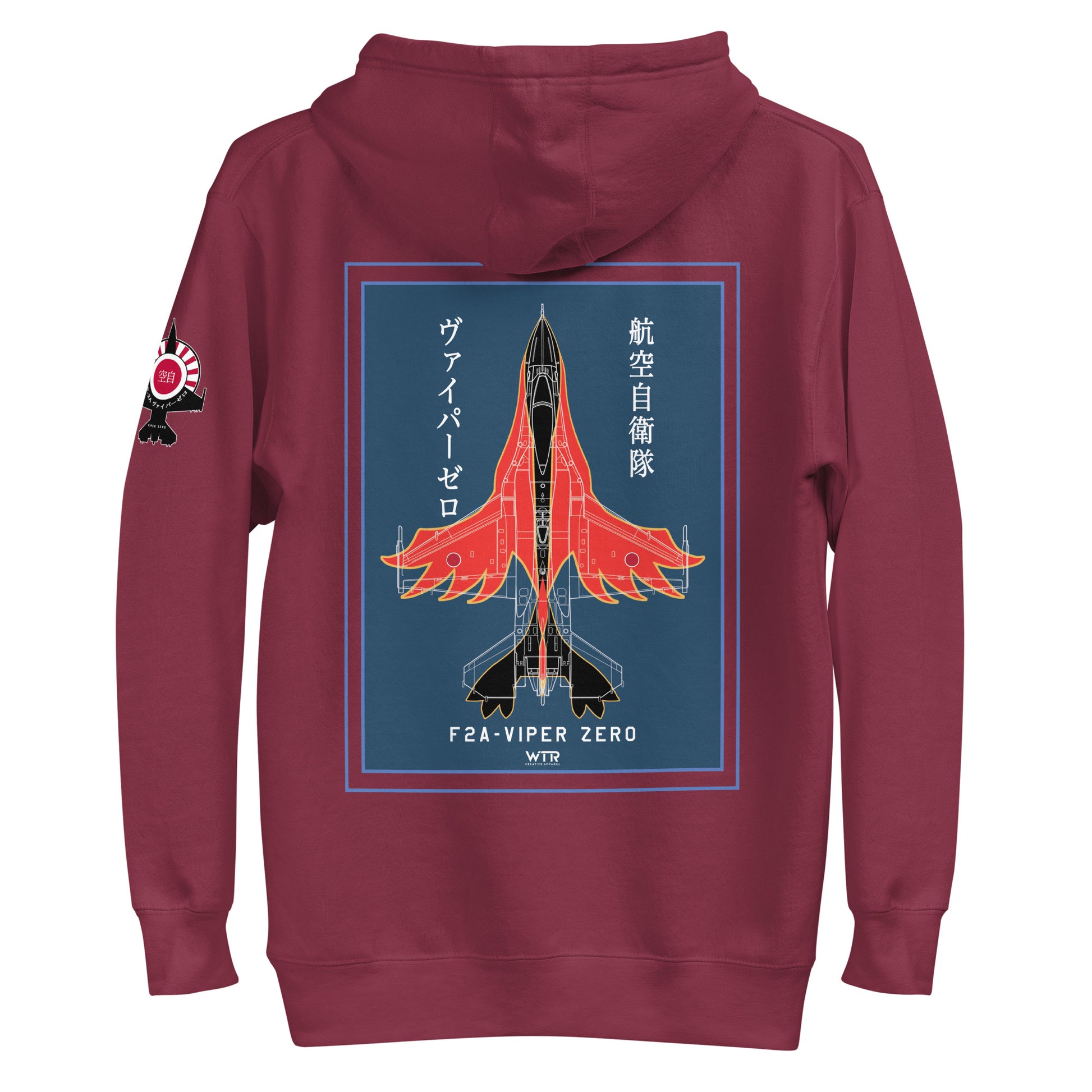 Hand-drawn schematic of the Mitsubishi F-2A Viper Zero Yatagarasu 60th Anniversary 6th Fighter Squadron livery on a unisex hoodie.