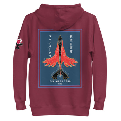 Hand-drawn schematic of the Mitsubishi F-2A Viper Zero Yatagarasu 60th Anniversary 6th Fighter Squadron livery on a unisex hoodie.