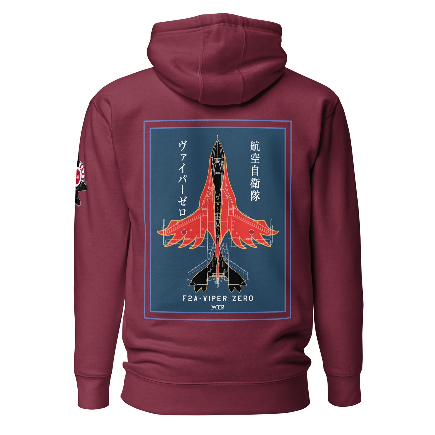 Hand-drawn schematic of the Mitsubishi F-2A Viper Zero Yatagarasu 60th Anniversary 6th Fighter Squadron livery on a unisex hoodie.