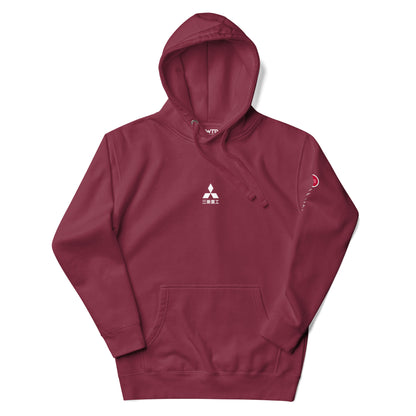 Hand-drawn schematic of the Mitsubishi F-15DJ Eagle Aggressor Minokasago Lionfish camouflage livery printed on a unisex hoodie.