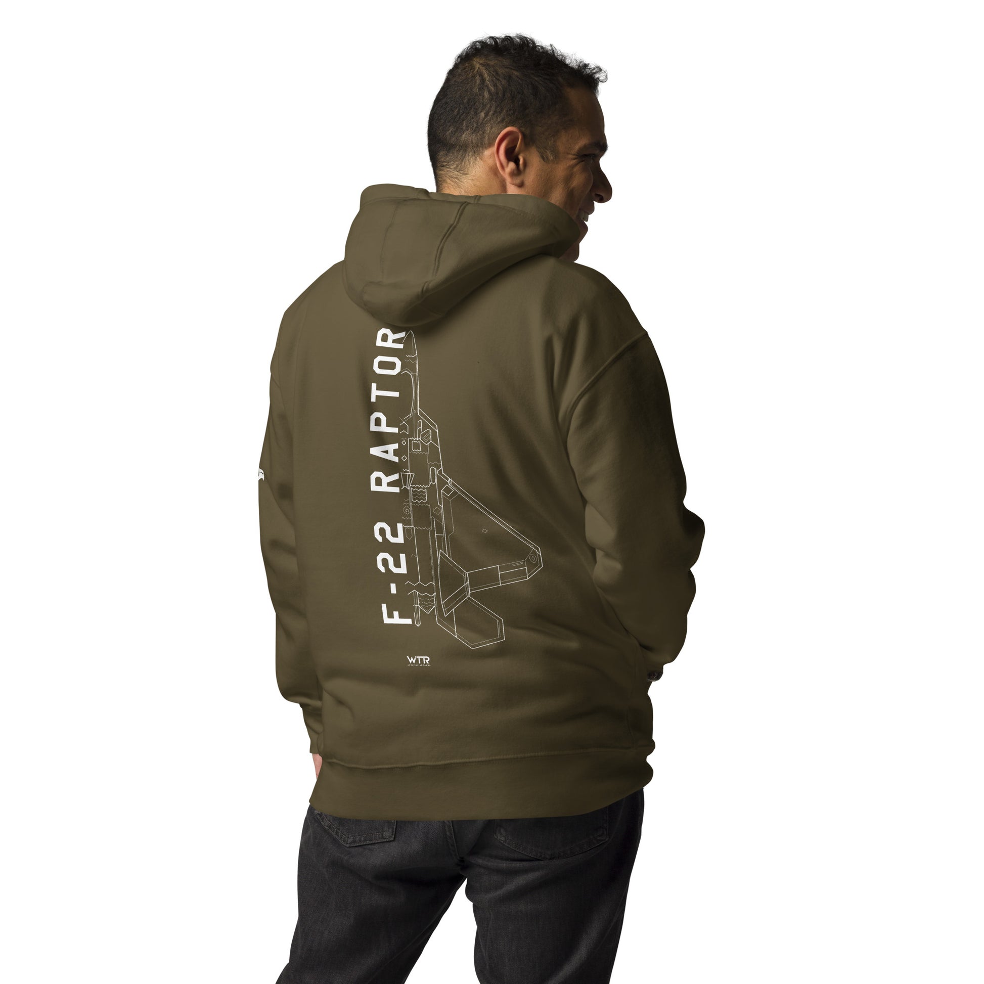 LOCKHEED MARTIN F-22 RAPTOR SCHEMATIC — hand-drawn UNISEX HOODIE artwork.