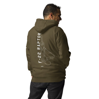 LOCKHEED MARTIN F-22 RAPTOR SCHEMATIC — hand-drawn UNISEX HOODIE artwork.