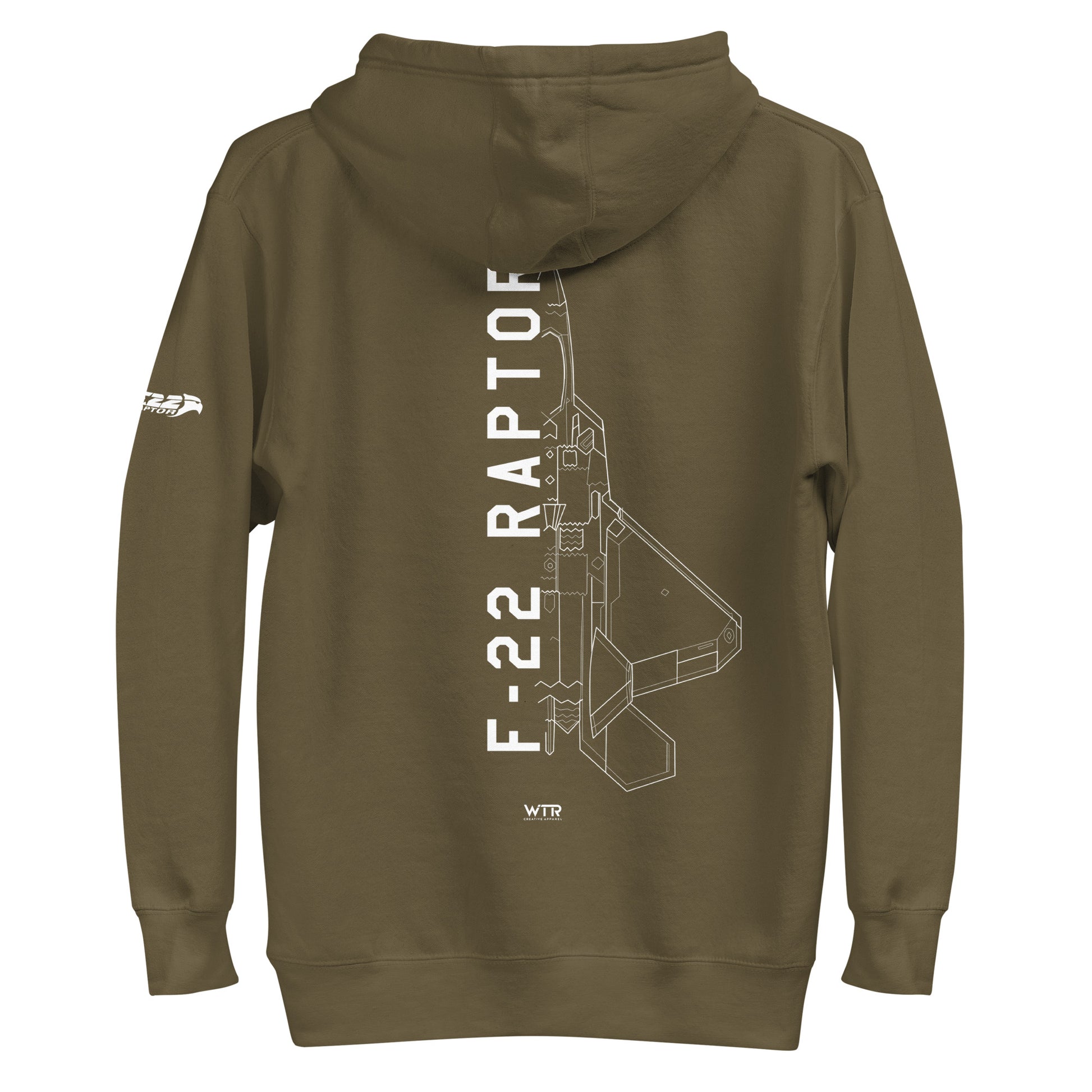 LOCKHEED MARTIN F-22 RAPTOR SCHEMATIC — hand-drawn UNISEX HOODIE artwork.
