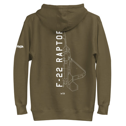 LOCKHEED MARTIN F-22 RAPTOR SCHEMATIC — hand-drawn UNISEX HOODIE artwork.