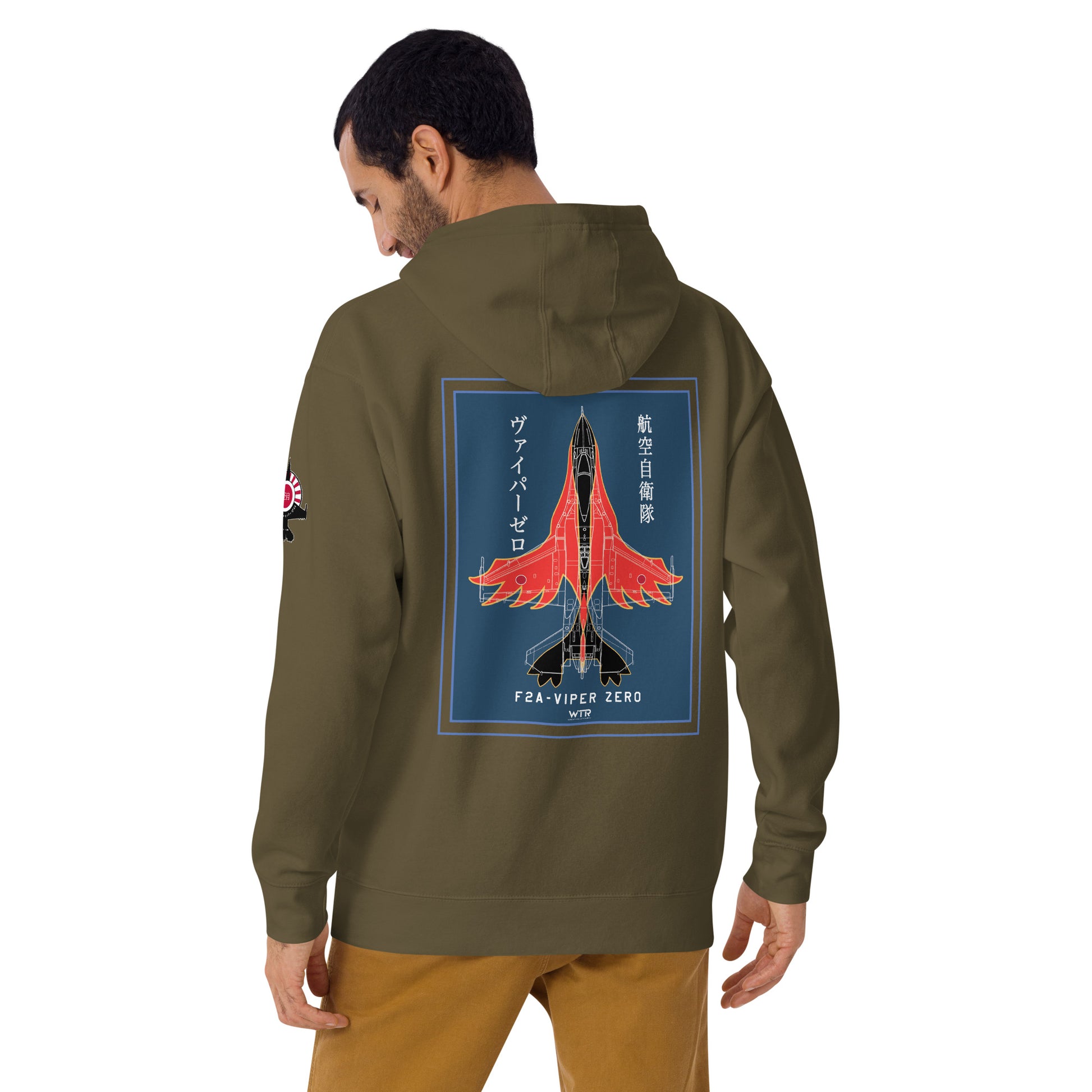 Hand-drawn schematic of the Mitsubishi F-2A Viper Zero Yatagarasu 60th Anniversary 6th Fighter Squadron livery on a unisex hoodie.