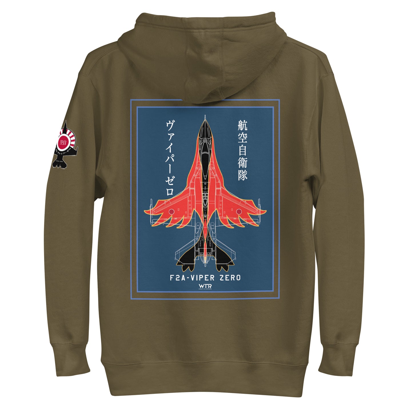Hand-drawn schematic of the Mitsubishi F-2A Viper Zero Yatagarasu 60th Anniversary 6th Fighter Squadron livery on a unisex hoodie.