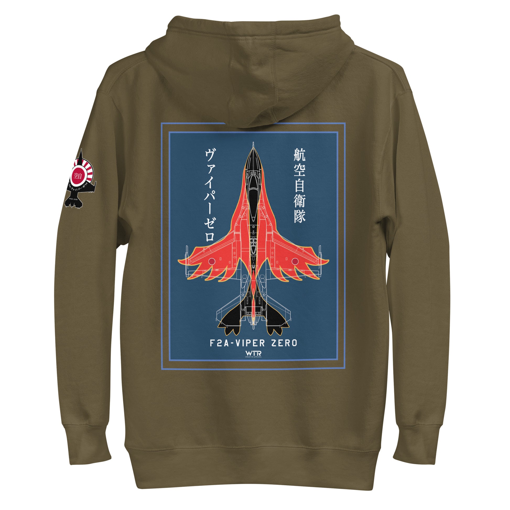 Hand-drawn schematic of the Mitsubishi F-2A Viper Zero Yatagarasu 60th Anniversary 6th Fighter Squadron livery on a unisex hoodie.