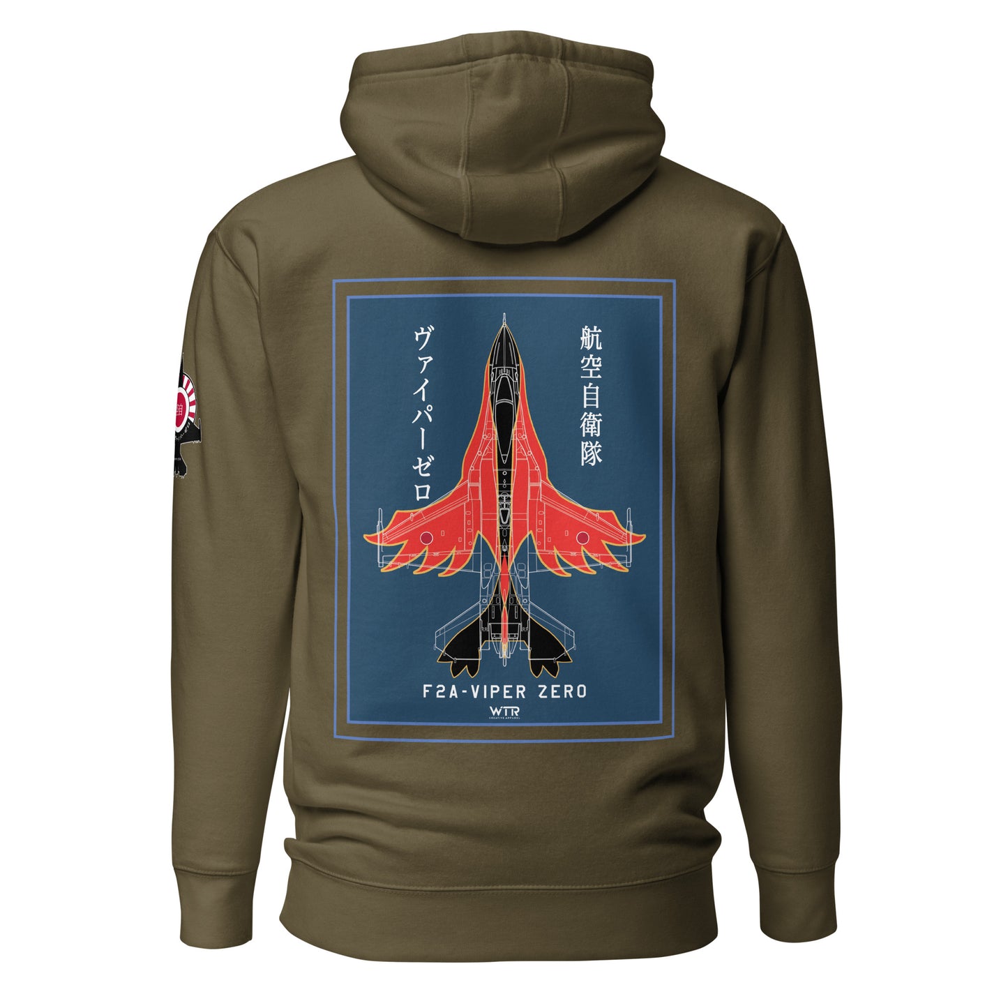 Hand-drawn schematic of the Mitsubishi F-2A Viper Zero Yatagarasu 60th Anniversary 6th Fighter Squadron livery on a unisex hoodie.