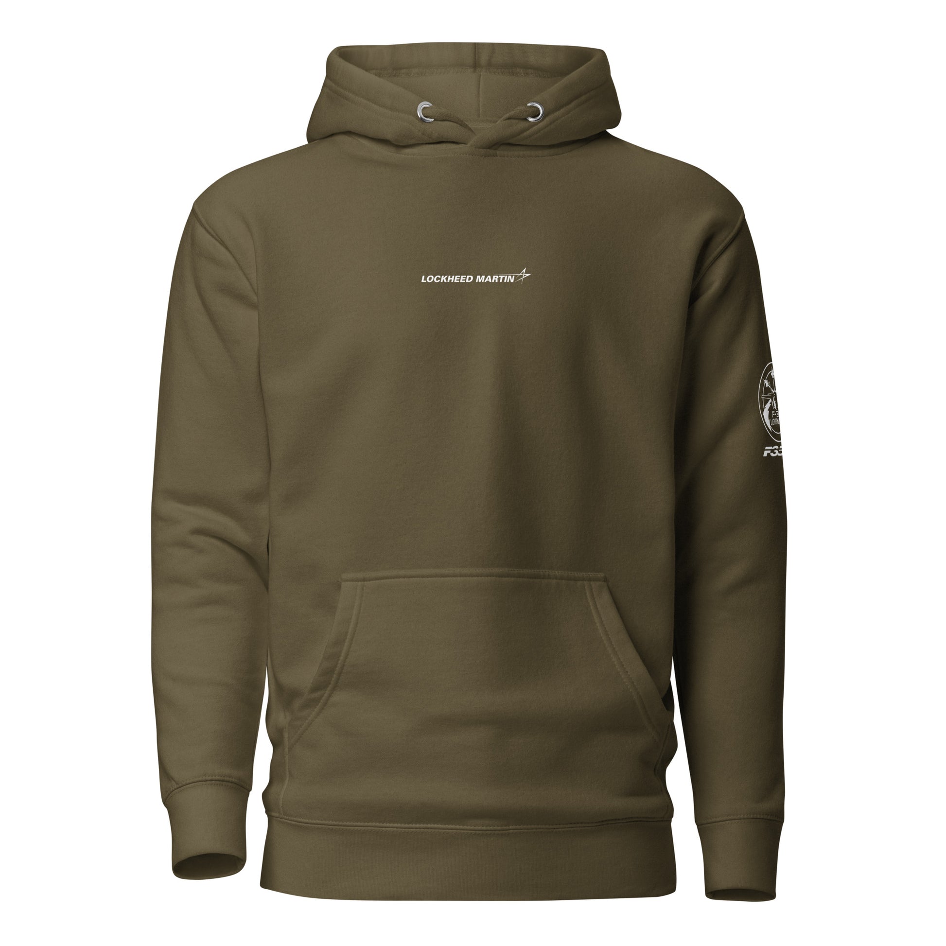 Hand-drawn schematic of the LOCKHEED MARTIN F-35C LIGHTNING II printed on a unisex hoodie.