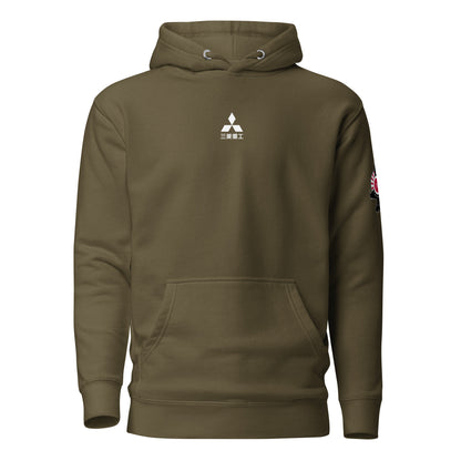 Hand-drawn schematic of the Mitsubishi F-2A Viper Zero in Maritime Blue Camouflage livery printed on a comfortable unisex hoodie.