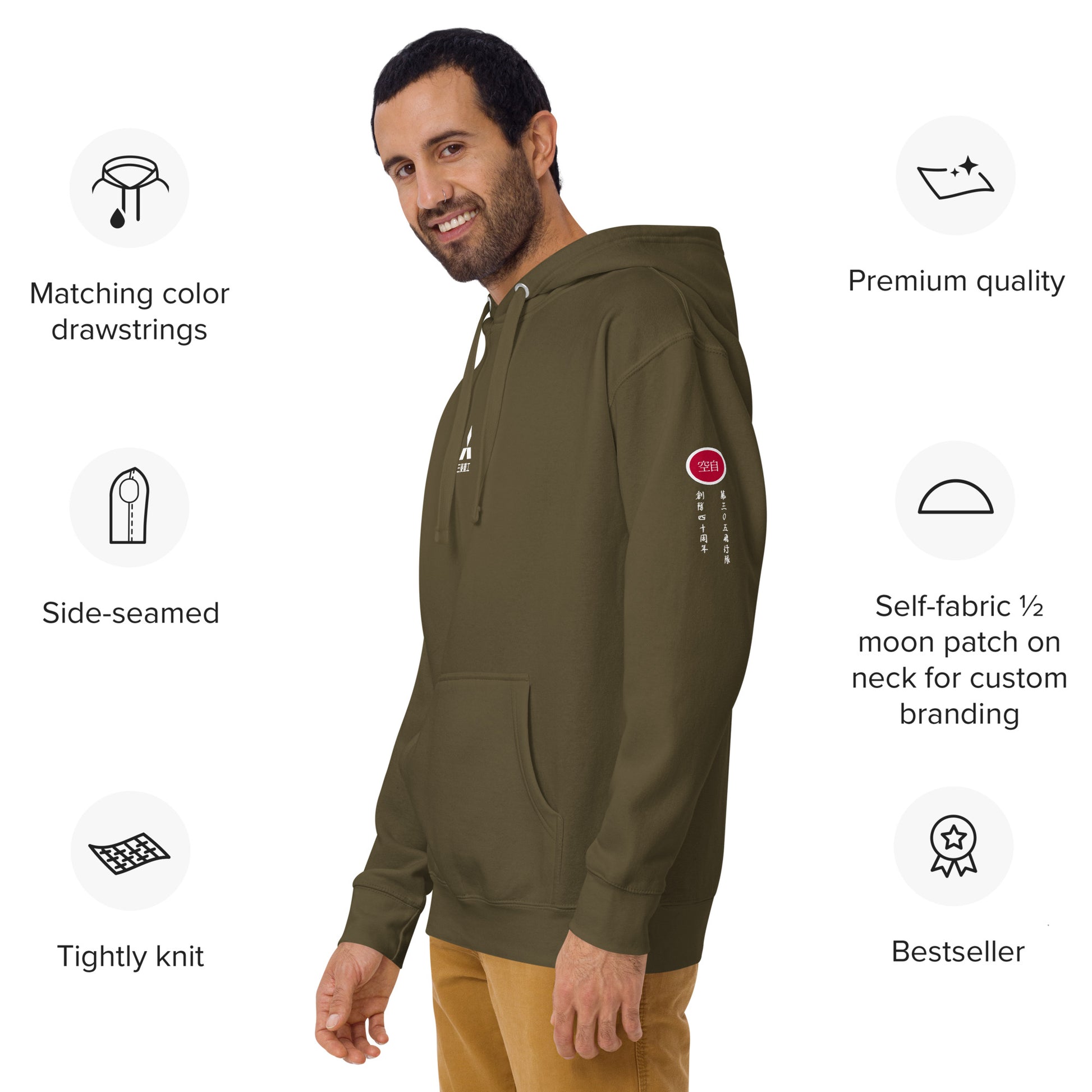 Hand-drawn schematic of the Mitsubishi F-15J Eagle 305th Tactical Fighter Squadron 40 Years Anniversary livery on a unisex hoodie.