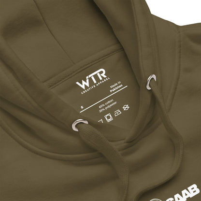 Hand-drawn schematic of the SAAB JAS 39 GRIPEN printed on a unisex hoodie.