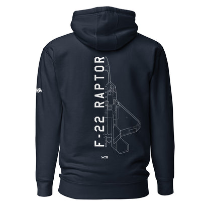 LOCKHEED MARTIN F-22 RAPTOR SCHEMATIC — hand-drawn UNISEX HOODIE artwork.