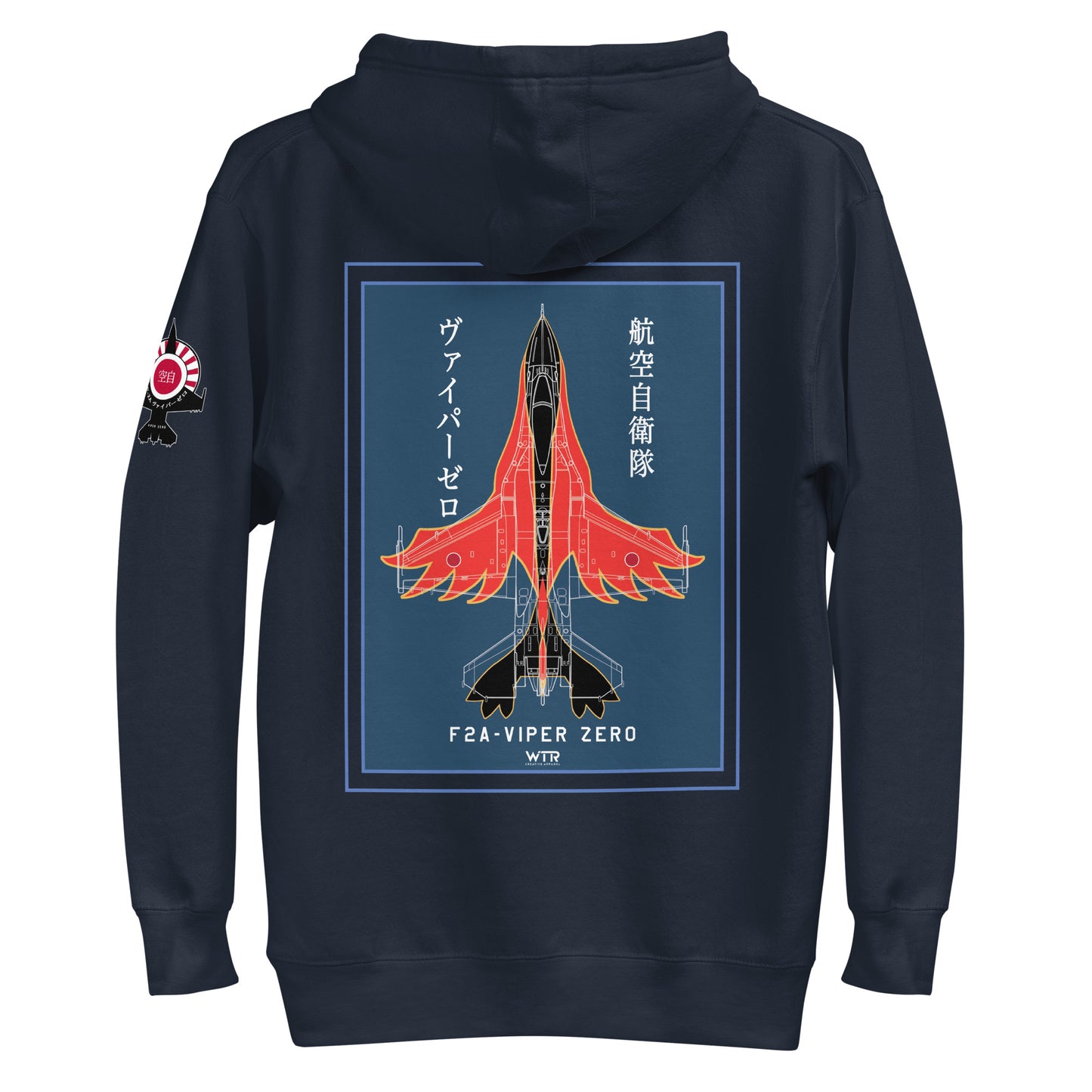 Hand-drawn schematic of the Mitsubishi F-2A Viper Zero Yatagarasu 60th Anniversary 6th Fighter Squadron livery on a unisex hoodie.