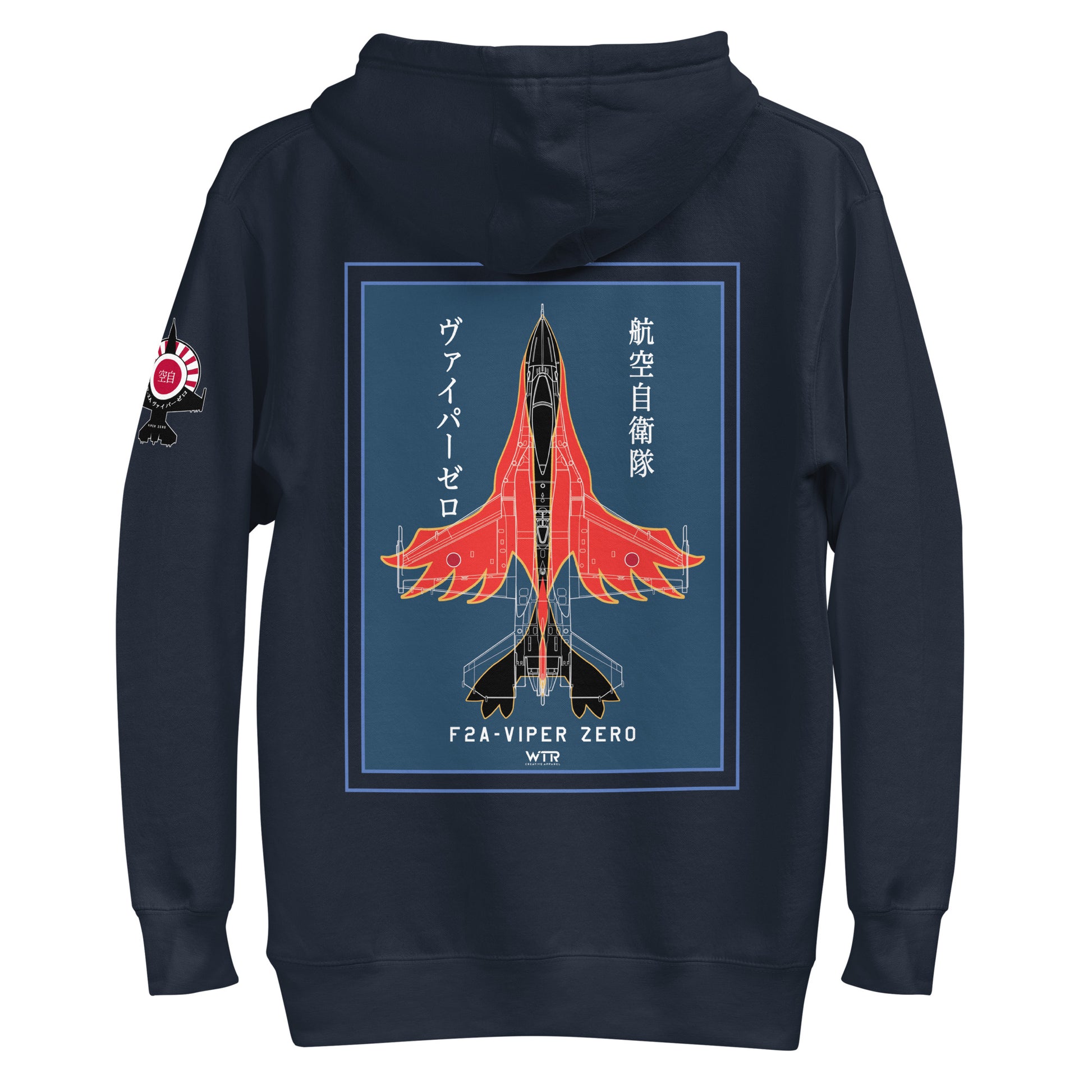Hand-drawn schematic of the Mitsubishi F-2A Viper Zero Yatagarasu 60th Anniversary 6th Fighter Squadron livery on a unisex hoodie.