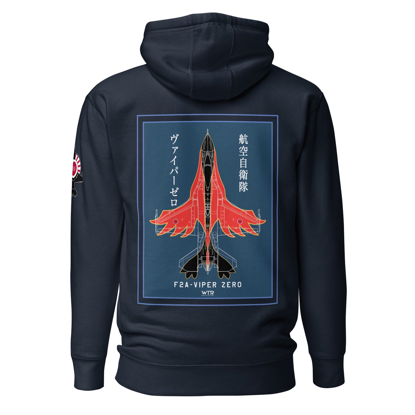 Hand-drawn schematic of the Mitsubishi F-2A Viper Zero Yatagarasu 60th Anniversary 6th Fighter Squadron livery on a unisex hoodie.