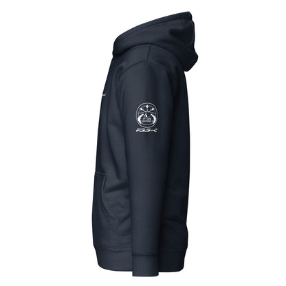 Hand-drawn schematic of the LOCKHEED MARTIN F-35C LIGHTNING II printed on a unisex hoodie.