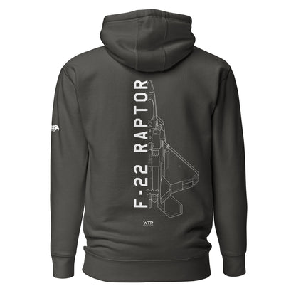 LOCKHEED MARTIN F-22 RAPTOR SCHEMATIC — hand-drawn UNISEX HOODIE artwork.