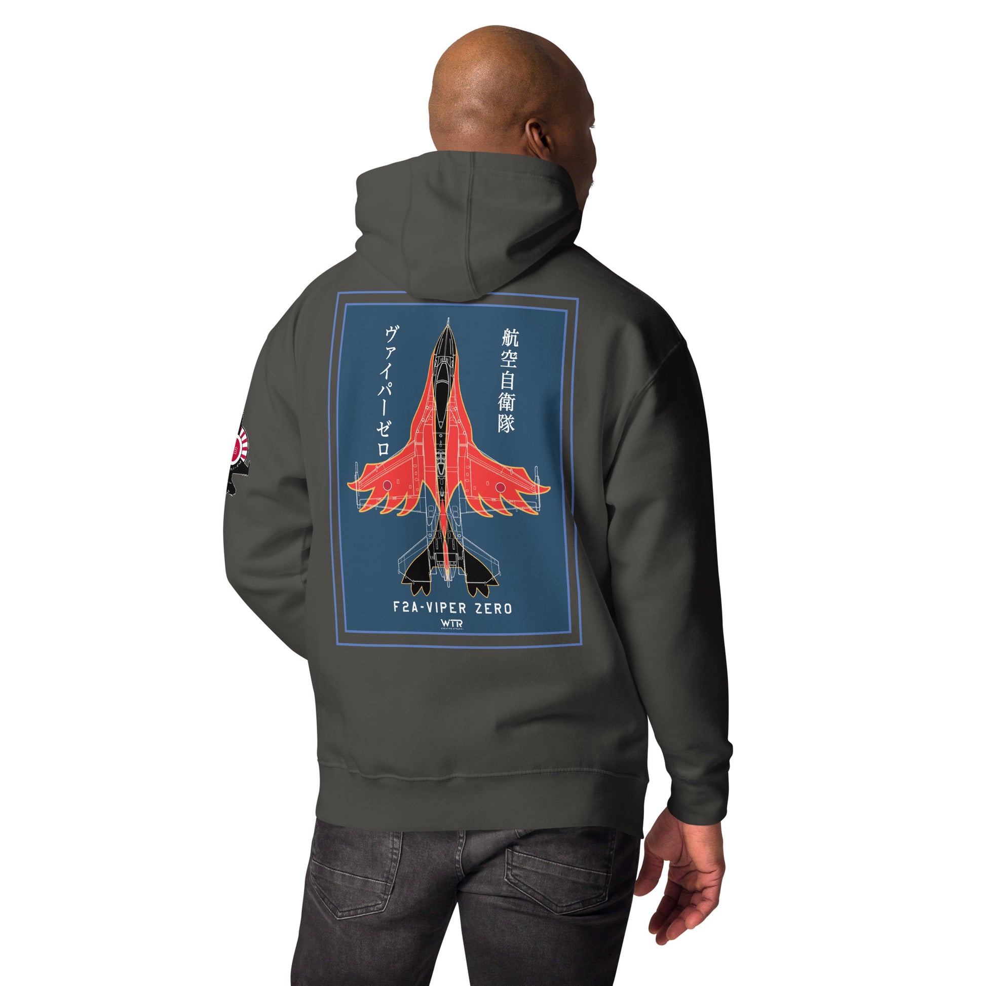 Hand-drawn schematic of the Mitsubishi F-2A Viper Zero Yatagarasu 60th Anniversary 6th Fighter Squadron livery on a unisex hoodie.