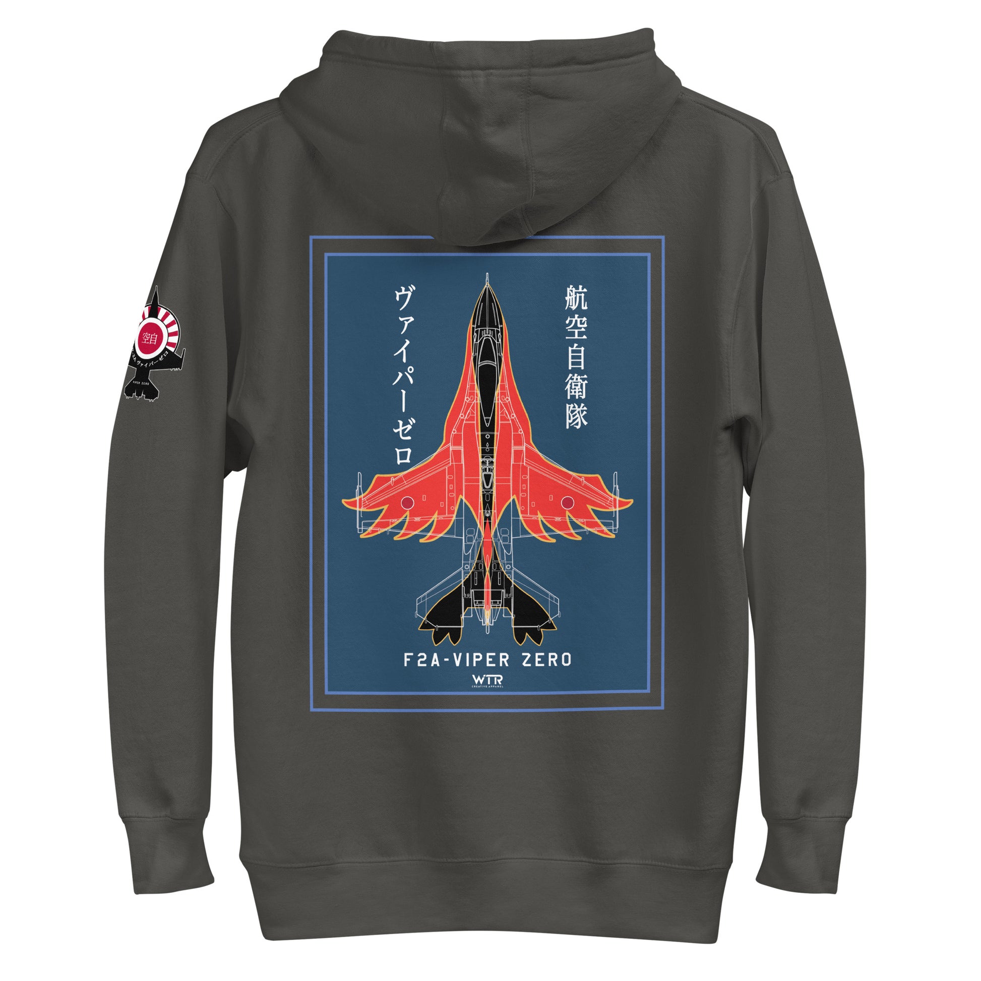 Hand-drawn schematic of the Mitsubishi F-2A Viper Zero Yatagarasu 60th Anniversary 6th Fighter Squadron livery on a unisex hoodie.