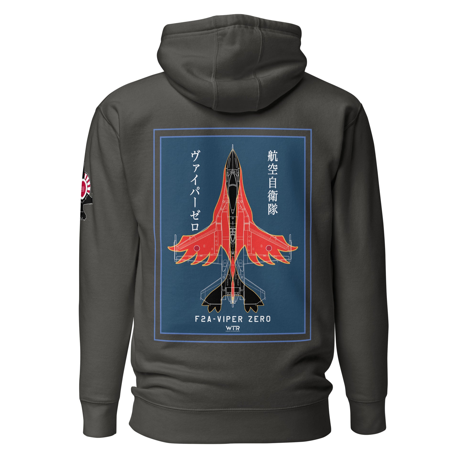 Hand-drawn schematic of the Mitsubishi F-2A Viper Zero Yatagarasu 60th Anniversary 6th Fighter Squadron livery on a unisex hoodie.